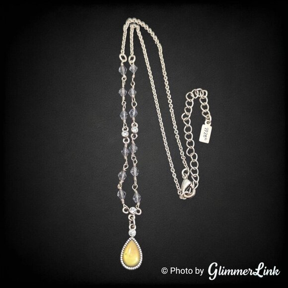 1928 Co Opalescent Green Yellow Teardrop Y-Drop Silver Tone Pendant Necklace - Picture 6 of 11
